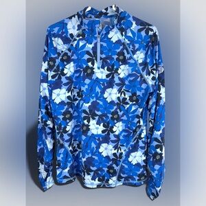 G/FORE Floral Camo Silky Tech 1/4 Zip Pullover Golf Carlton Woods TX Blue Size L